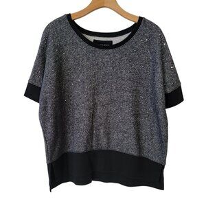 DKNY Sweatshirt Sweater Women's Short Sleeve Rhinestones Black Gray Sz M